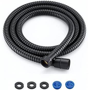 Lonheo Manguera de ducha negra 1,5 m G 1/2, Flexo ducha universal de acero inoxidable, Flexo anti-torsión, Anti-explosión