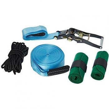 Relaxdays Slackline Set mit Baumschutz Hilfsseil Ratsche und Tasche - Slackline, Color Azul, Talla Standard