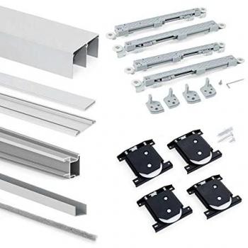 Kit de herrajes para armario de 2 puertas correderas y cierre suave, perfil Sharp, espesor 16mm, tableros no incluidos, anodizado mate