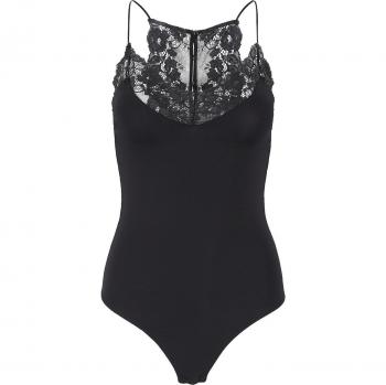 Kornelie Women's Lace Trim Bodysuit - Black - Size M
