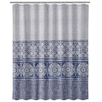 Cortina de baño arabesca exótica Azul de Tela de poliéster, de 180x200 cm - LOLAhome