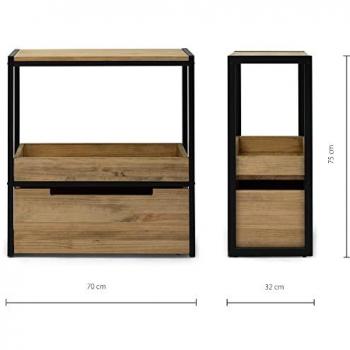 Consola iCub Derby 32x70x75cm bandeja y cajón inferior Negro en madera de pino maciza acabado vintage estilo Industrial Box Furniture