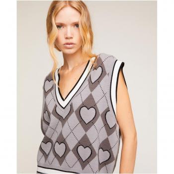 Chaleco de mujer de punto jacquard con escote de pico profundo