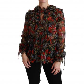 Dolce & Gabbana Black Floral Roses Silk Blouse - IT36 | XS