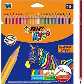 BIC Kids Evolution Stripes Lápices de colores - colores Surtidos, Blíster de 24 unidades