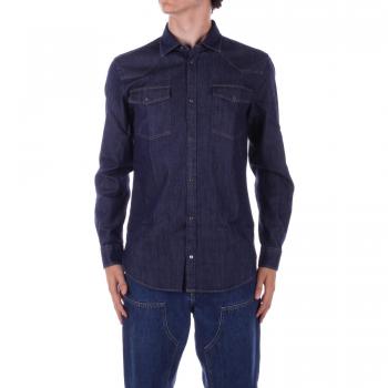 Men's Blue Denim Shirt with Clip Front Pockets by Dondup, Size L