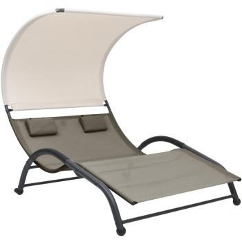 Double Sun Lounger with Canopy in Taupe Textilene