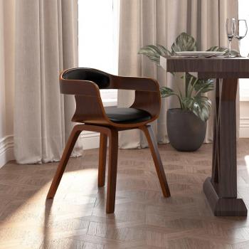 Curved Wood and Faux Leather Black Dining Chair