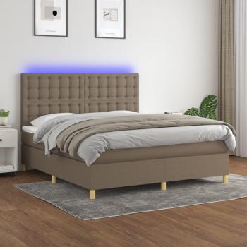 Cama box spring colchón con luces LED en tela gris taupe 160x200 cm