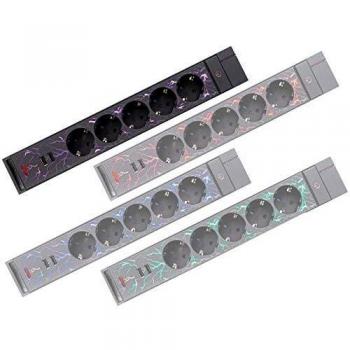Base Múltiple REV 0012528512 - Regleta Gamer 1.4 m Interior Negro con 5 Pliegues y 2 Puertos USB