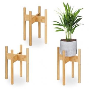 Pack 3 Soportes de Bambú para Macetas de Interior, Portamacetas Naturales hasta 20 cm