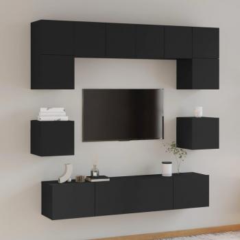 Set de Muebles para TV 8 Piezas de Madera Negra Multicapa