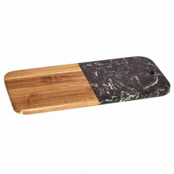 KINVARA Tabla de Cortar de Mármol Negro y Madera de Acacia - 18 x 1,5 x 38 cm - Pack de 8 Unidades