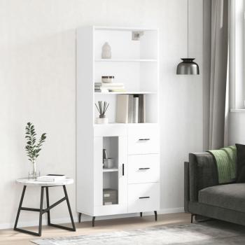 Aparador alto de madera contrachapada blanco 69,5x34x180 cm