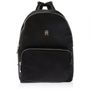 Mochila Tommy Hilfiger Poppy Negra con Insignia TH, Casual, Nylon, Unisex, Talla Única