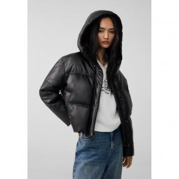 Black S Leather Effect Puffer Jacket