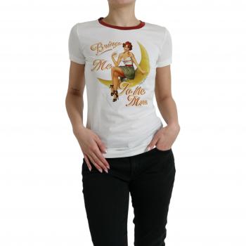 Dolce & Gabbana White Bring Me To The Moon T-shirt Top - IT36 | XS, Female, T-Shirts, Size: 3XS, Printed