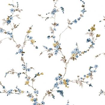 Papel pintado Noordwand Blooming Garden 6 Floral Strands blanco y azul