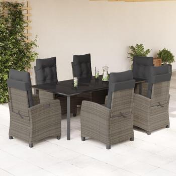 7-Piece Grey Poly Rattan Garden Dining Set with Cushions