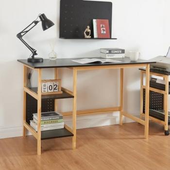 Escritorio Dønna con 2 estantes MDF, 120x60x75cm - Negro/Efecto Madera