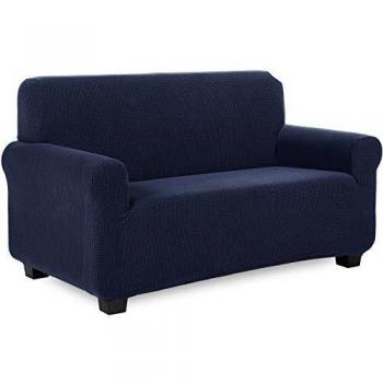 TIANSHU Funda de sofá 2 plazas Tejido Jacquard de poliéster y Elastano Fundas de sofá Suaves duraderas（2 plazas，Azul Oscuro）