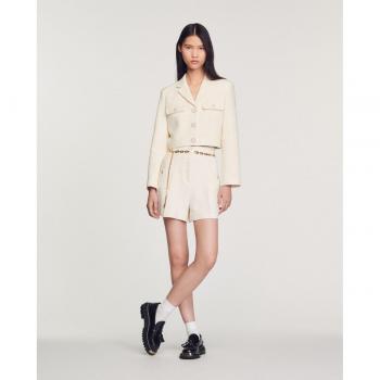Sandro Ecru High-Waisted Tweed Women's Shorts - Size Small