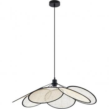 Lámpara colgante Lindby Astraia, lino natural/negro, Ø 80 cm