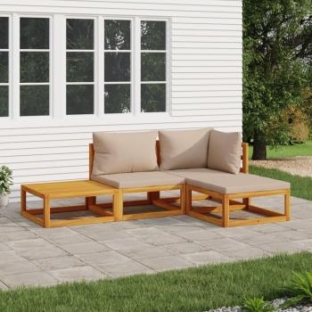 4-Piece Solid Wood Garden Lounge Set with Taupe Cushions