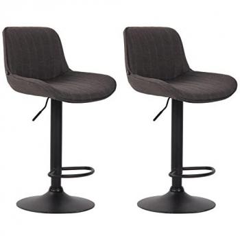 Set de 2 Taburetes de Bar Regulables en Tela Gris Oscuro