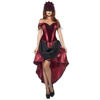 Smiffys-43743L Disfraz de vampiresa Veneciana, con Parte de Arriba, Falda y Adorno para la Cabe, Color Rojo, L-EU Tamaño 44-46