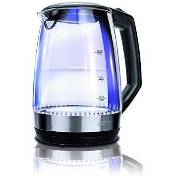 MPM MCZ-83 Hervidor de Agua Eléctrico Inalámbrico de Cristal, 1,7 Litros, 2200W, Libre de BPA, Transparente