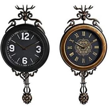Reloj de Pared DKD Home Decor Negro Dorado Cristal Hierro Péndulo 27 x 7,5 x 57,5 cm (2 Unidades)