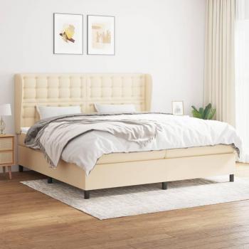Cama box spring suave con colchón en tela color crema 200x200 cm