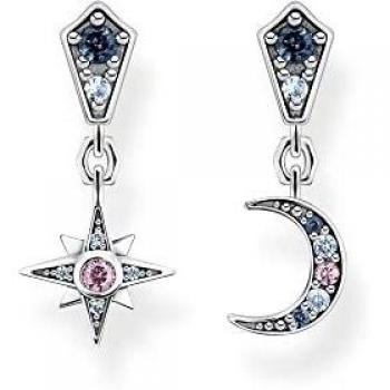 THOMAS SABO Sabo H2207-945-7 - Pendientes de estrella y luna con piedras de plata de ley 925, tamaño: aprox. 2 x 0,9 cm, 2cm, Plata, Cubic Zirconia