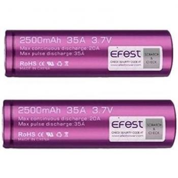2 Verdadera Efest Morado 18650 2500mAh 35A IMR Dren Alto TAPA PLANA baterías, Independientemente probados