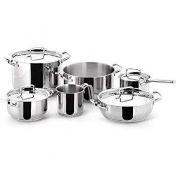Batería de cocina Lagostina Sfiziosa 10 piezas en acero inoxidable 18/10, inducción, gas y horno con fondo Lagoseal Plus