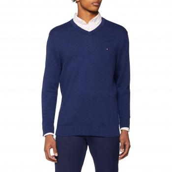 Tommy Hilfiger Pima Cotton Cashmere Vneck, suéter para Hombre, Azul
