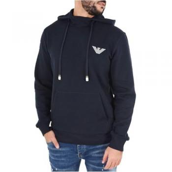 Emporio Armani Men's Knit Hooded Sweatshirt - Marine Blue, Size M, Loungewear