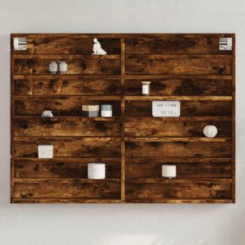 Vitrina de madera de ingeniería 100x8,5x75 cm en colores Blanco, Negro y Roble Sonoma, mueble de almacenaje estantería para oficina, estudio y dormitorio