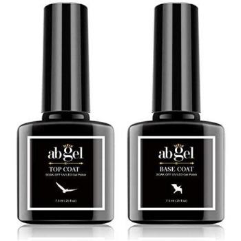 Abgel Gel Top Coat Esmalte de uñas en gel, 2pcs 7.5ml Base de esmalte de uñas en gel transparente y esmalte de uñas, Soak Off LED/UV No Wipe Gel Top Coat Esmalte de uñas
