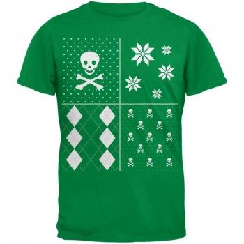 Camiseta adulto cráneo y Crossbones bloques festivos Navidad feo suéter verde-medio