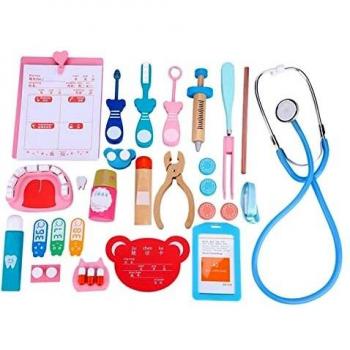 FTVOGUE Juego de Niños Médico de Madera, Juego Médico Juguete, Kit Médico, Juego de rol Médico con Accessaries