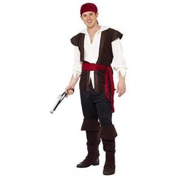 Smiffys- Disfraz de pirata, negro, pañoleta, top, pantalones, cinturón y cubrebotas, Color, L - Tamaño 42-44