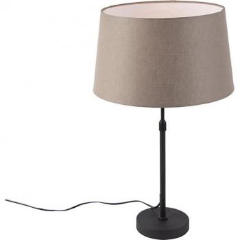 Lámpara de mesa negra con pantalla de lino gris topo ajustable 35 cm - Rústica/Moderna/E27