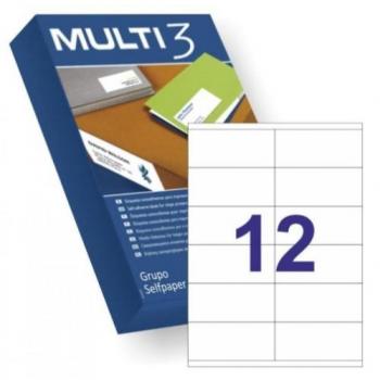 Multi3 10528 Etiquetas Adhesivas Blancas, Cantos Rectos, 105x48mm, 500 Hojas, Correspondencia Apli 10563