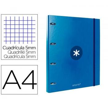 Carpeta con recambio Liderpapel Antartik A4 cuadro 5mm forrada 4 anillas 25mm redondas color azul oscuro
