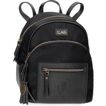 Mochila de mujer El Potro Lana Negra con detalles en piel y compartimento acolchado
