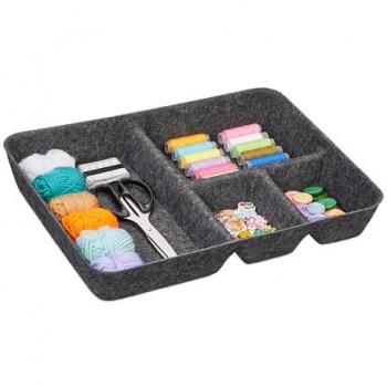 Organizador de Cajones de Fieltro, Insertable Versátil, 6.5 x 40 x 30 cm, 4 Compartimentos, Almacenamiento de Utensilios, Gris Oscuro - Relaxdays