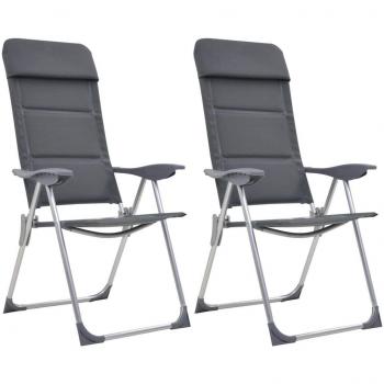 vidaXL 2X Sillas Camping Aluminio Gris 58x69x111cm Asiento Taburete Campamento