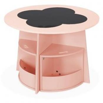 Mesa con pizarra y 4 sillas con almacenaje para niños, Nephos, Rosa, 70x70x49 cm